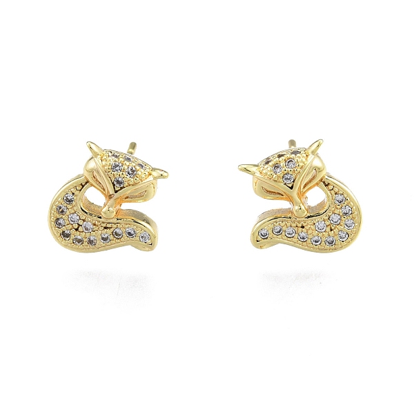 PandaHall Clear Cubic Zirconia Fox Stud Earrings, Brass Jewelry for Women, Nickel Free, Real 18K Gold Plated, 10x10mm, Pin: 0.6mm Cubic...