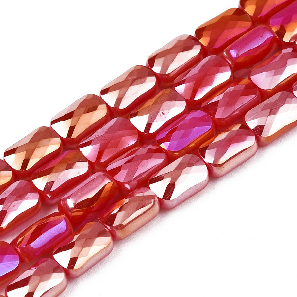 

PandaHall Electroplate Opaque Solid Color Glass Beads Strands, AB Color Plated, Faceted, Rectangle, Red, 7x4x3mm, Hole: 1mm, about...