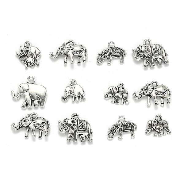 

PandaHall Tibetan Style Alloy Pendants, Elephant, Antique Silver, 11~64.5x11~50x2~9mm, Hole: 2~7x10mm Alloy Elephant