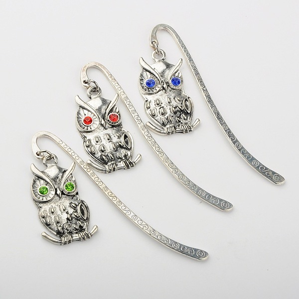 

PandaHall Tibetan Style Alloy Bird Bookmarks, with Grade A Rhinestone, Owl, Antique Silver, Mixed Color, 84mm, Owl: 39x19x4mm Alloy..., Multicolor