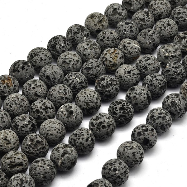 

PandaHall Unwaxed Natural Lava Rock Bead Strands, Round, 14~15mm, Hole: 1.5mm, about 28pcs/strand, 15.5 inch Round