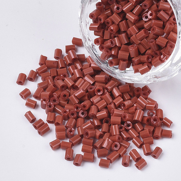

PandaHall 8/0 Two Cut Glass Seed Beads, Hexagon, Opaque Colours, FireBrick, 2.5~3x2.5mm, Hole: 0.9mm, about 15000pcs/bag Glass Red