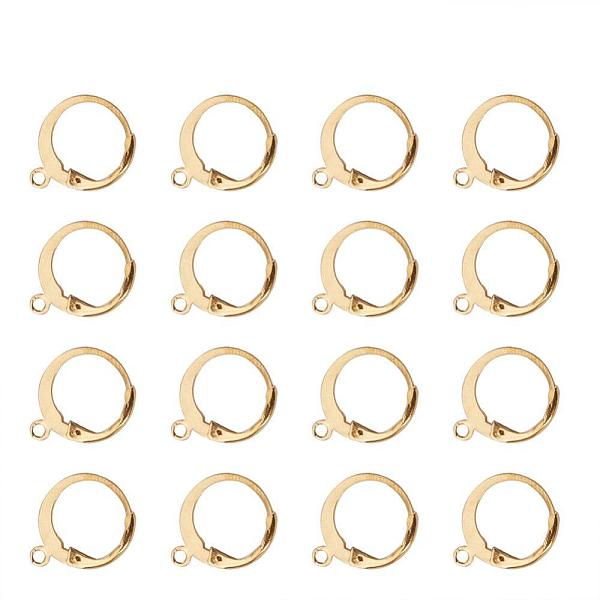 304 Stainless Steel Leverback Earring Findings, with Horizontal Loop, Real 24K Gold Plated, 14.5x12mm, Hole: 1.2mm, Pin: 0.8x1mm