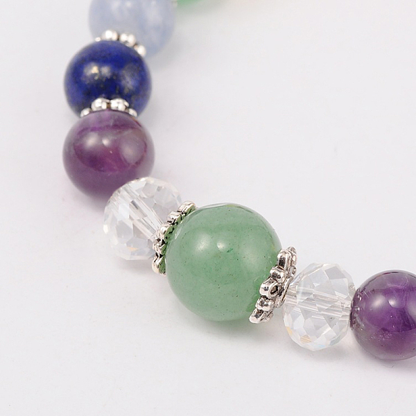 

PandaHall Multi-Color Gemstone Chakra Charm Bracelets, with Tibetan Style Tree of Life Pendant, Glass Beads, Tibetan Style Spacers and Brass..., Green