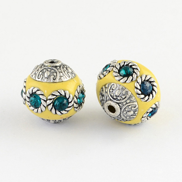 

PandaHall Round Handmade Indonesia Beads, with Rhinestones and Alloy Cores, Antique Silver, Yellow, 14~15x15mm, Hole: 1.5mm Polymer Clay...