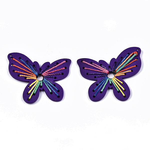 

PandaHall Printed Wood Big Pendants, Dyed, with Polyester, Butterfly, Mixed Color, 55x64x5mm, Hole: 1.5mm Wood Butterfly Multicolor