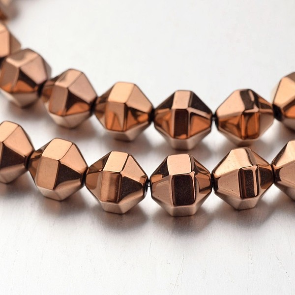 

PandaHall Electroplate Non-magnetic Synthetic Hematite Bead Strands, Polygon, Copper Plated, 8x8mm, Hole: 1mm, about 51pcs/strand, 15.7 inch...