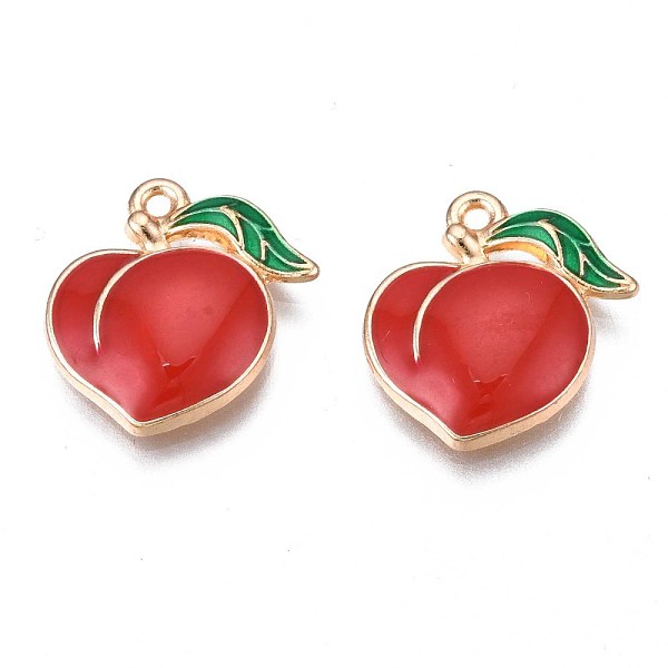 

PandaHall Rack Plating Alloy Enamel Pendants, Cadmium Free & Nickel Free & Lead Free, Light Gold, Peach, Red, 17x16x3mm, Hole: 1.2mm...
