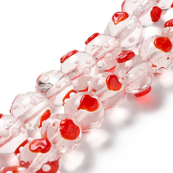 

PandaHall Handmade Bumpy Lampwork Beads, Round with Heart, Red, 14x12x11mm, Hole: 2mm, about 33pcs/strand, 14.76''(37.5cm) Lampwork Heart...