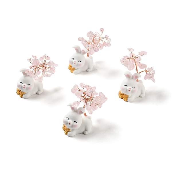 

PandaHall Natural Rose Quartz Tree Display Decorations, Resin Rabbit Base Feng Shui Ornament for Wealth, Luck, Rose Gold, 26x42~49x62~64mm..., White