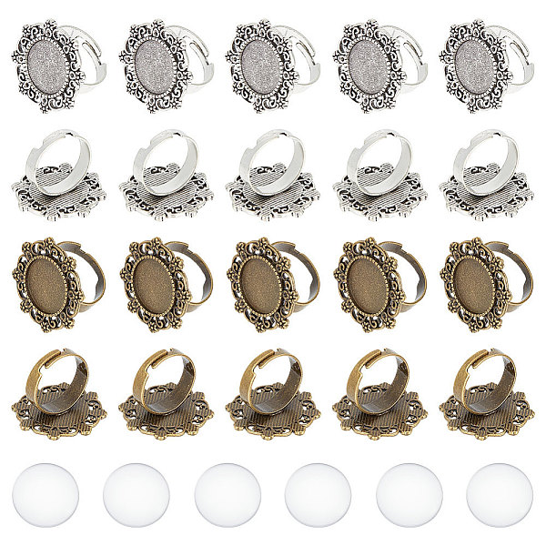 

PandaHall Unicraftale DIY Blank Dome Ring Making Kit, Including Flower Adjustable Zinc Alloy Bezel Cup Ring Settings, Glass Cabochons, Mixed...