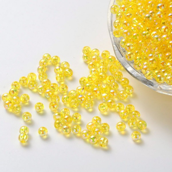

PandaHall Eco-Friendly Transparent Acrylic Beads, Round, AB Color, Yellow, 6mm, Hole: 1.5mm, about 400pcs/50g Acrylic Round Yellow