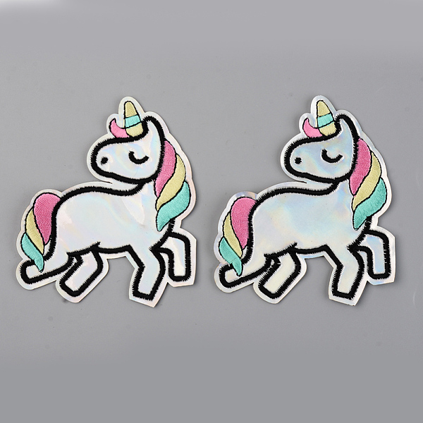 

PandaHall Computerized Embroidery Laser Shining Cloth Iron on/Sew on Patches, Appliques, Costume Accessories, Unicorn, Colorful...
