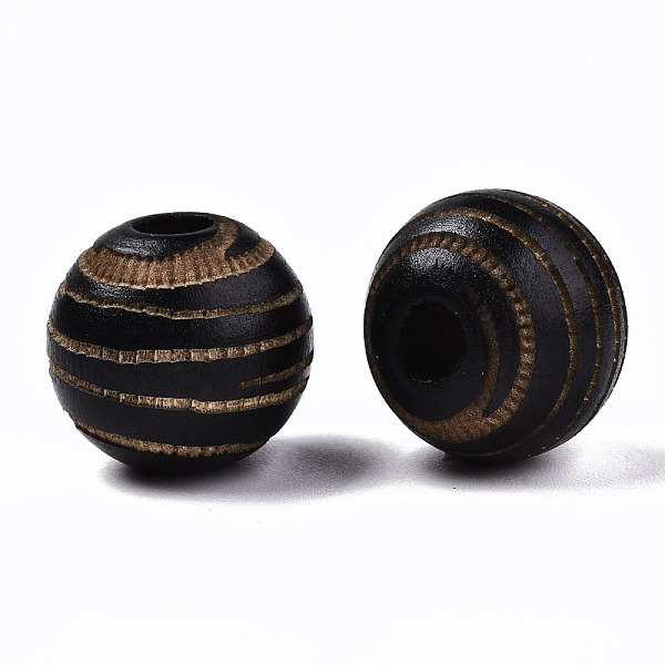 

PandaHall Painted Natural Wood Beads, Laser Engraved Pattern, Round with Zebra-Stripe, Black, 15.5~16.5x15mm, Hole: 4mm Wood Round Black