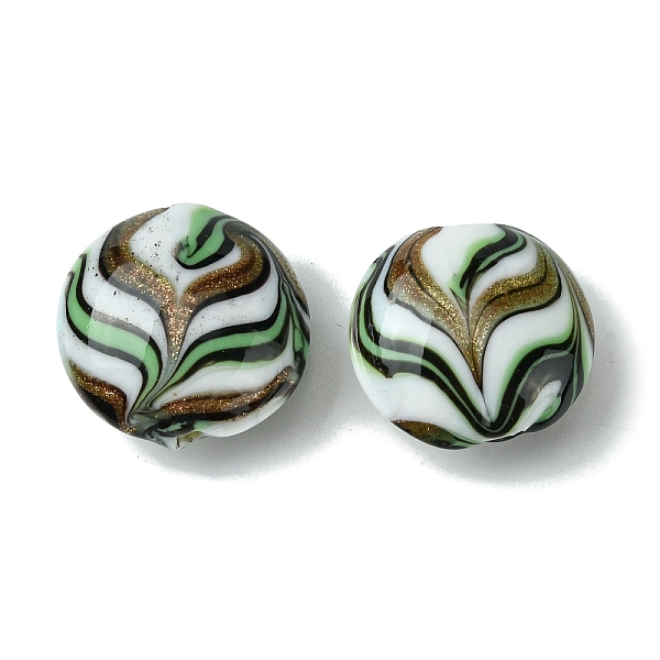 

PandaHall Handmade Gold Sand Lampwork Beads, Flat Round, Aquamarine, 20.5x11mm, Hole: 1.4mm Lampwork Flat Round Green