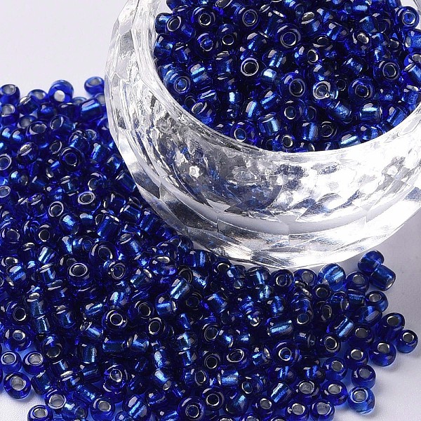 

PandaHall 8/0 Glass Seed Beads, Silver Lined Round Hole, Round, Blue, 3mm, Hole: 1mm, about 10000 beads/pound Glass Blue