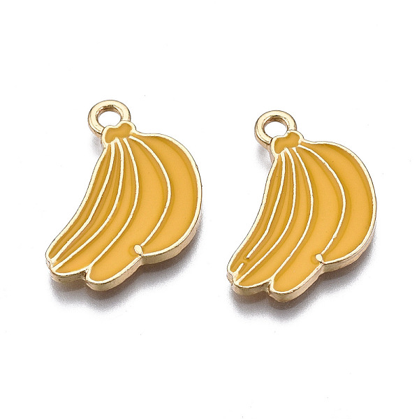 

PandaHall Alloy Pendants, with Enamel, Cadmium Free & Lead Free, Light Gold, Banana, Gold, 19x12.5x1.5mm, Hole: 2mm Alloy+Enamel Fruit Gold