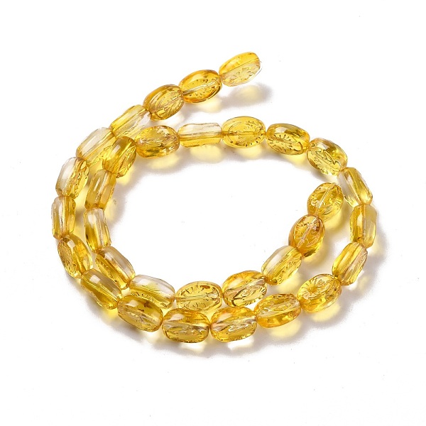 

PandaHall Transparent Glass Beads Strands, Oval, Gold, 11x8x5.5mm, Hole: 1mm, about 32pcs/strand, 13.78 inch(35cm) Glass Oval Gold