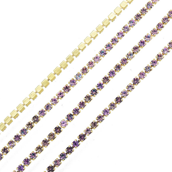 

PandaHall Brass Rhinestone Strass Chains, AB Color Rhinestone Cup Chain, Raw(Unplated), Light Amethyst AB, 2x1.5mm, about 18.70 Feet..., Purple