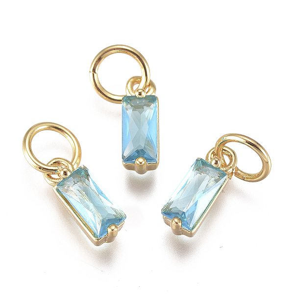 

PandaHall Brass Micro Pave Cubic Zirconia Charms, Long-Lasting Plated, with Jump Ring, Real 18K Gold Plated, Rectangle, Light Sky Blue...