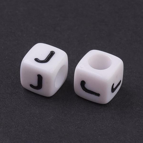 6MM Letter J White Letter Acrylic Cube Beads