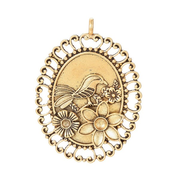 

PandaHall Alloy Enamel Settings, Pendant Rhinestone Settings, Oval with Bird and Flower, Antique Golden, 60x43.5x6mm, Hole: 3.5mm, Fit For...