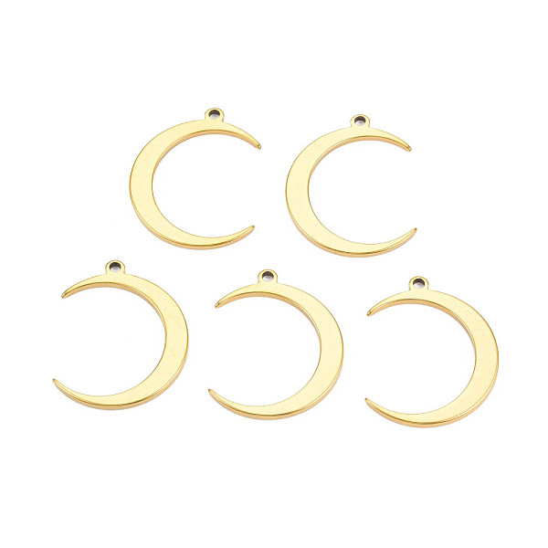 

PandaHall Ion Plating(IP) 201 Stainless Steel Pendants, Moon, Nickel Free, Real 18K Gold Plated, 25.5x20.5x1.5mm, Hole: 2mm 201 Stainless...