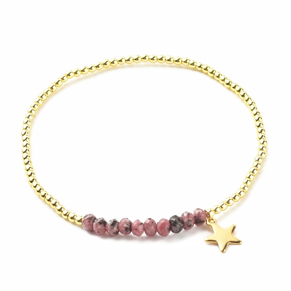

PandaHall Natural Malaysia Jade(Dyed) Round Beaded Stretch Bracelet with 304 Stainless Steel Star Charms, Gemstone Jewelry for Women, Inner..., Pink