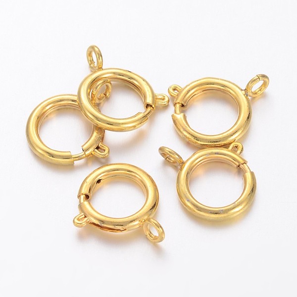 

PandaHall Brass Spring Ring Clasps, Jewelry Accessory, Golden Color, 12mm, Hole: 2.5mm Brass