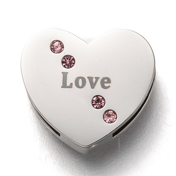 

PandaHall 304 Stainless Steel Slide Charms, with Light Amethyst Rhinestone, for Valentine's Day, Heart with Word Love, Stainless Steel Color..., Purple
