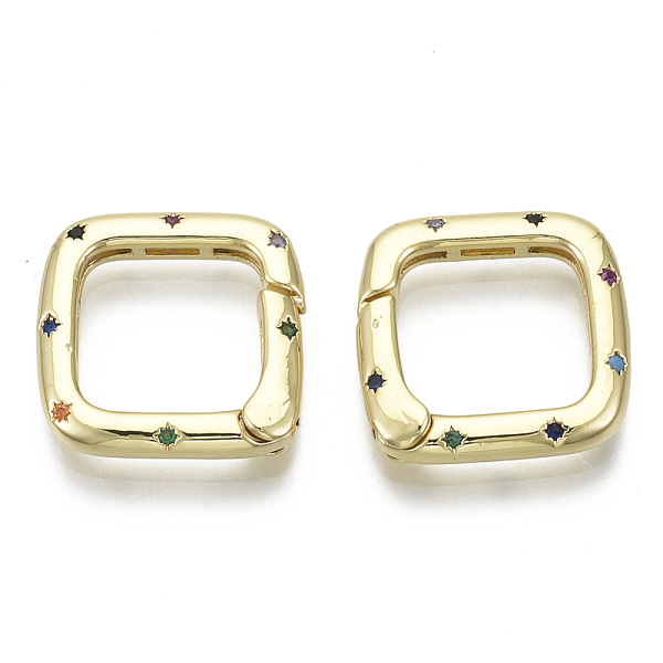 

PandaHall Brass Micro Pave Cubic Zirconia Spring Gate Rings, Square, Nickel Free, Colorful, Real 16K Gold Plated, 18x18x3mm, Inner Diameter...