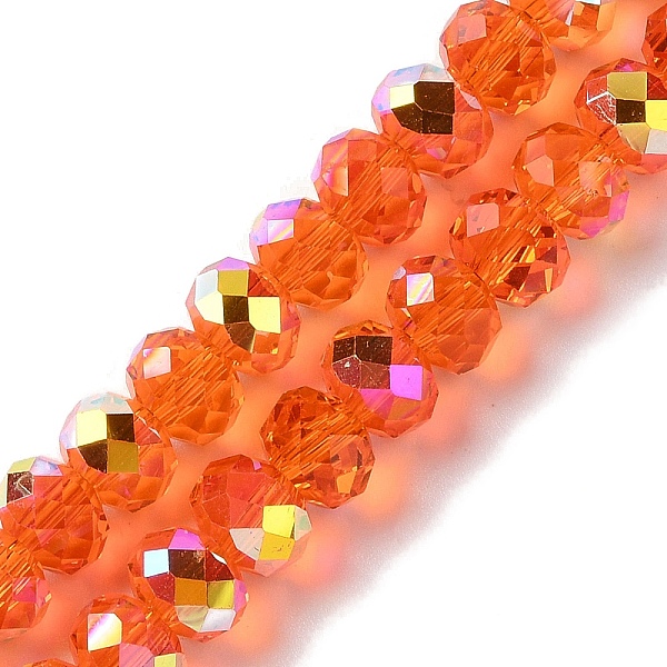 

PandaHall AB Color Plated Transparent Electroplate Beads Strands, Faceted, Round, Coral, 7.5x6mm, Hole: 1mm, about 80~83pcs/strand..., Red