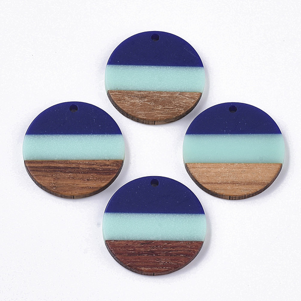 

PandaHall Tri-color Resin & Walnut Wood Pendants, Flat Round, Dark Blue, 28x3.5mm, Hole: 2mm Resin+Wood Flat Round Blue