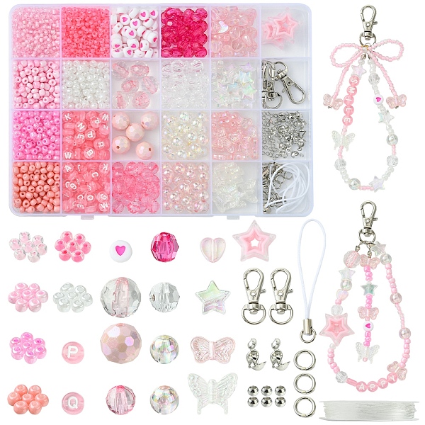 ガラスとアクリルビーズを使った携帯ストラップのDIYキット