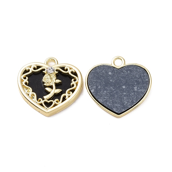 

PandaHall Alloy Micro Pave Cubic Zirconia Pendants, with Resin, Light Gold, Heart with Rose, Black, 19.5x20x3.5mm, Hole: 2mm Alloy+Cubic...