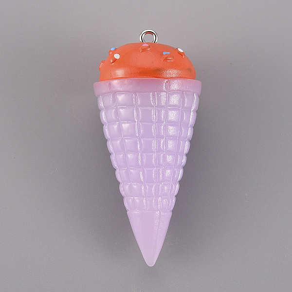 

PandaHall Resin Pendants, with Platinum Iron Loops, Ice Cream, Lilac, 48x23x23mm, Hole: 2mm Iron+Resin Food Purple