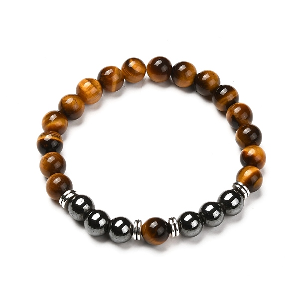 

PandaHall Natural Tiger Eye(Dyed) Beads Stretch Bracelets Set, with Non-Magnetic Synthetic Hematite Beads, Dark Goldenrod, Inner Diameter: 2...