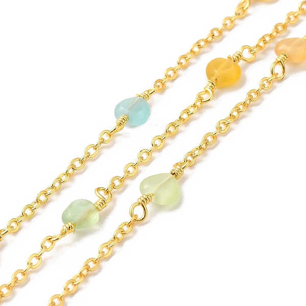 

PandaHall Handmade Cat Eye Beaded Chains, Real 18K Gold Plated Brass Cable Chains, with Spool, Cadmium Free & Lead Free, Heart, Mixed Color..., Multicolor