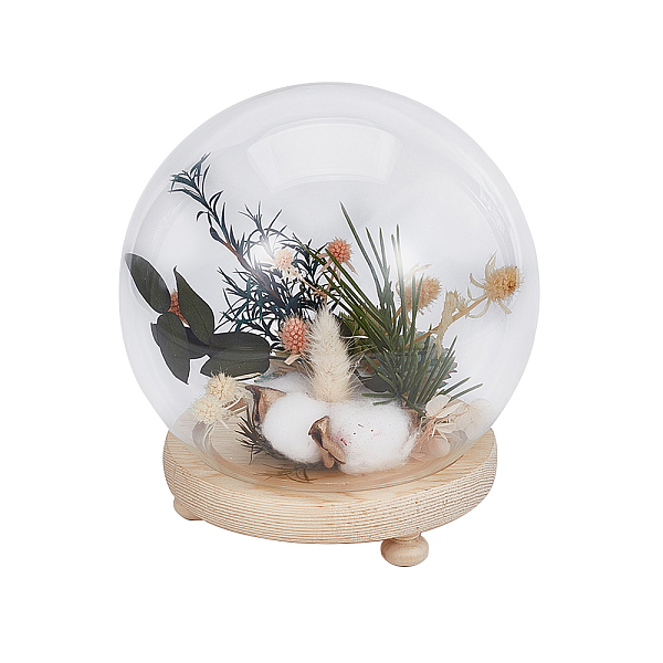 

PandaHall BENECREAT 5.9 inch Round Glass Cloche Ball Jar Dome with Wooden Base, Clear Glass Display Pedestals for Centerpieces Plants Rocks..., Orange
