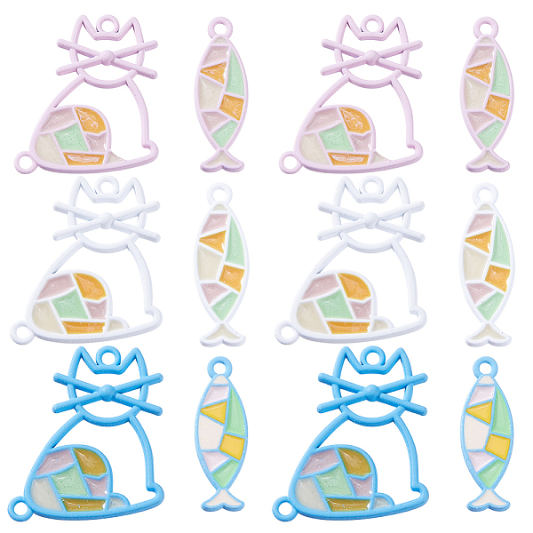 

PandaHall SUNNYCLUE 24Pcs 6 Styles Alloy Enamel Pendants, Cat & Fish, Mixed Color, 22~22.5x7.5~19x2.5~3mm, Hole: 1.5~1.6mm, 4pcs/style..., Multicolor