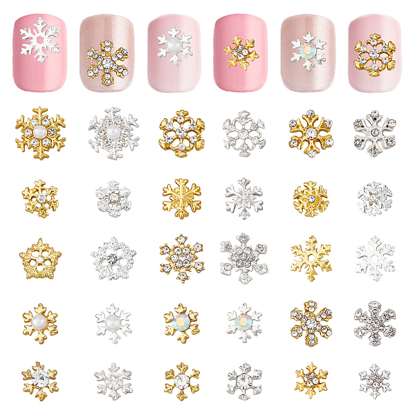 

PandaHall SUPERFINDINGS 30Pcs 30 Styles Alloy Cabochons, Nail Art Decoration Accessories, Christmas Snowflake, Golden & Silver...