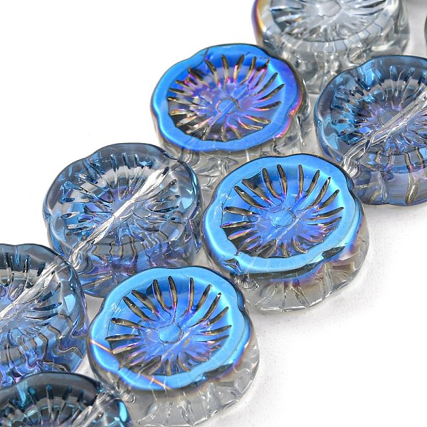 

PandaHall Half Plated Electroplate Glass Transparent Beads Strands, Flower, Dodger Blue, 14x14.5x5.5mm, Hole: 1.2mm, about 45pcs/strand...