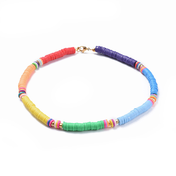 

PandaHall Handmade Polymer Clay Heishi Beads Choker Necklaces, with Brass Spacer Beads and 304 Stainless Steel Findings, Colorful, 14.1 inch...