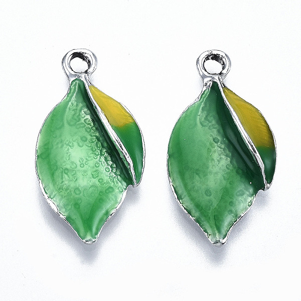 

PandaHall UV Plated Alloy Enamel Pendants, Leaf, Cadmium Free & Lead Free, Platinum, Green, 26x13.5x4mm, Hole: 2mm Alloy+Enamel Leaf Green