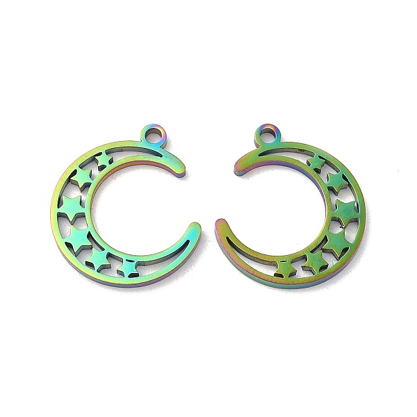 

PandaHall Ion Plating(IP) 304 Stainless Steel Pendants, Moon with Star Charm, Rainbow Color, 18x16x1.5mm, Hole: 1.6mm 304 Stainless Steel...