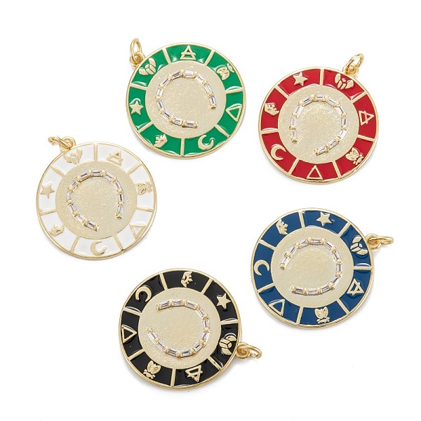 

PandaHall Brass Micro Pave Clear Cubic Zirconia Pendants, with Enamel, Real 18K Gold Plated, Long-Lasting Plated, Flat Round with Horseshoe..., Multicolor