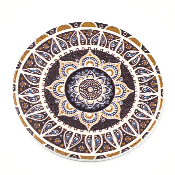 

PandaHall Printed Wooden Big Pendants, Dyed, Flat Round with Flower, Colorful, 60x2.5mm, Hole: 1.5mm Wood Flat Round