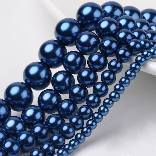 

PandaHall Dyed Glass Pearl Round Beads Strands, Marine Blue, 4mm/6mm/8mm/10mm/12mm, Hole: 1mm, about 70~216pcs/strand Glass Round Blue
