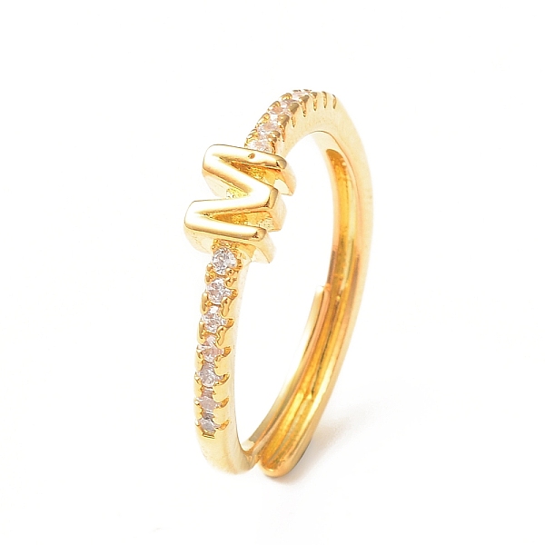 

PandaHall Clear Cubic Zirconia Initial Letter Adjustable Ring, Golden Brass Jewelry for Women, Letter.M, Inner Diameter: 18mm Brass+Cubic...