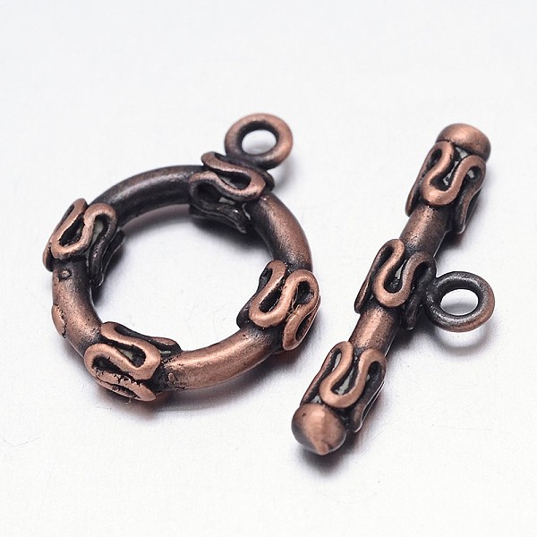 

PandaHall Brushed Red Copper Brass Ring Toggle Clasps, Nickel Free, Ring: 21x17x4mm, Bar: 8x25x6mm, Hole: 1mm Brass Ring